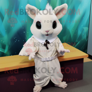 White Flying Squirrel mascot costume character dressed with a Romper and Tie pins
