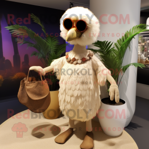Beige Dodo Bird mascot costume character dressed with a Maxi Skirt and Sunglasses