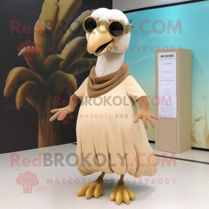 Beige Dodo Bird mascot costume character dressed with a Maxi Skirt and Sunglasses