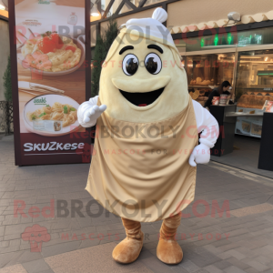 Beige Shakshuka mascot costume character dressed with a Overalls and Earrings