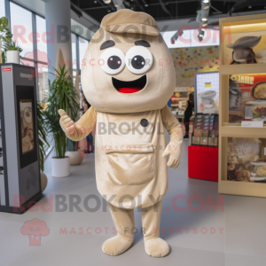 Beige Shakshuka mascot costume character dressed with a Overalls and Earrings