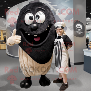 Black Clam Chowder mascot costume character dressed with a Romper and Watches