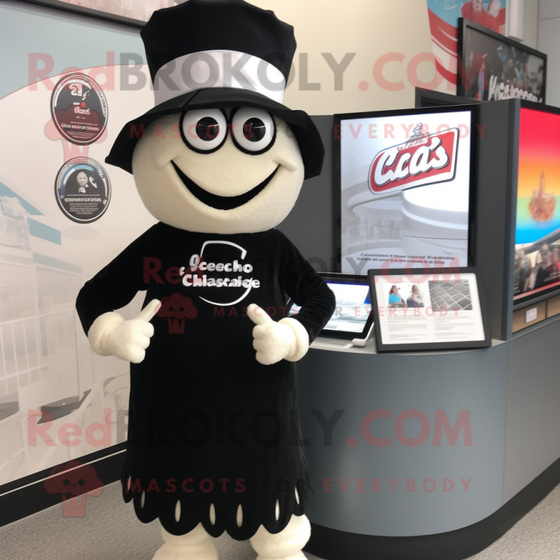 Black Clam Chowder mascot costume character dressed with a Romper and Watches