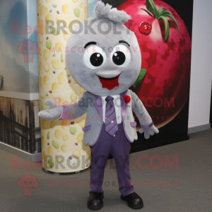 Gray Raspberry mascot costume character dressed with a Suit Pants and Anklets