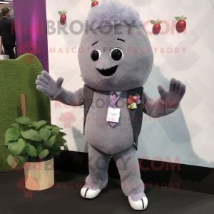Gray Raspberry mascot costume character dressed with a Suit Pants and Anklets