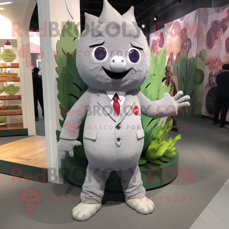 Gray Raspberry mascot costume character dressed with a Suit Pants and Anklets