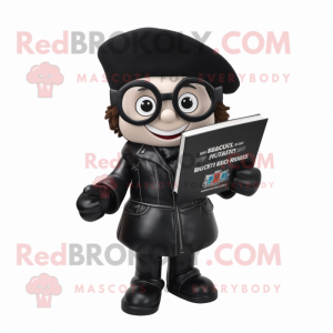 Black Hourglass mascot costume character dressed with a Leather Jacket and Reading glasses