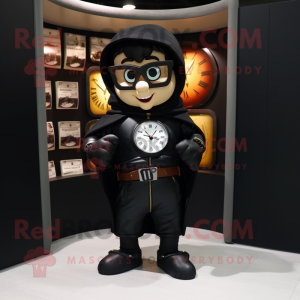 Black Hourglass mascot costume character dressed with a Leather Jacket and Reading glasses
