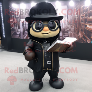 Black Hourglass mascot costume character dressed with a Leather Jacket and Reading glasses