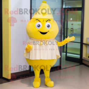 Lemon Yellow Cupcake mascot costume character dressed with a Capri Pants and Shawl pins