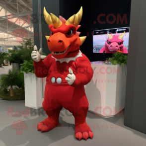 Red Triceratops mascot costume character dressed with a Culottes and Watches