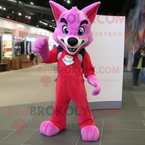 Pink Dingo mascot costume character dressed with a Flare Jeans and Gloves