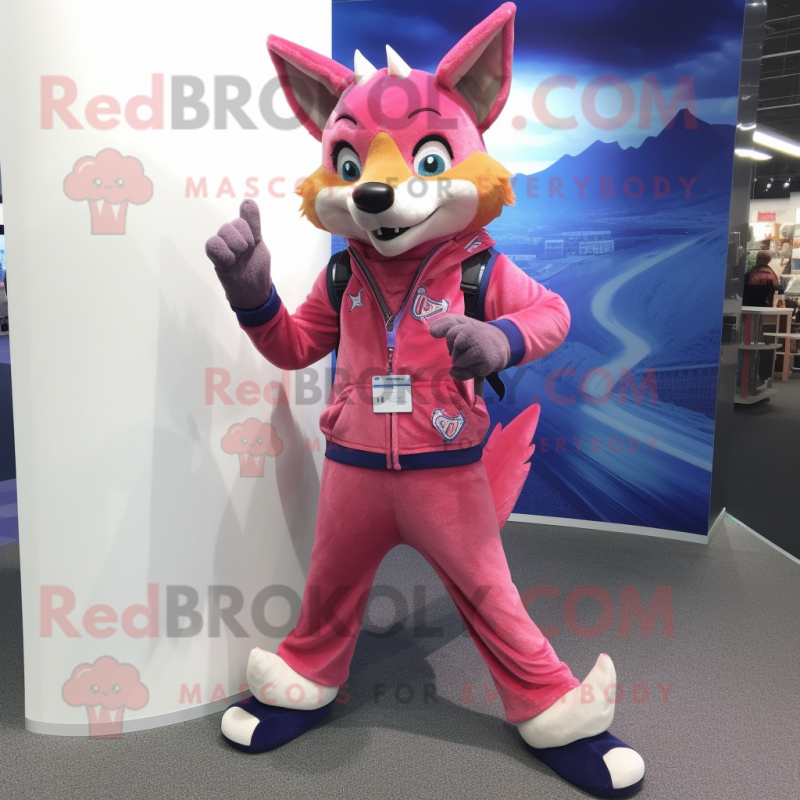 Pink Dingo mascot costume character dressed with a Flare Jeans and Gloves