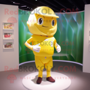 Lemon Yellow American Football Helmet mascot costume character dressed with a Sweatshirt and Wraps