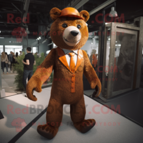 Rust Bear mascot costume character dressed with a Suit and Anklets