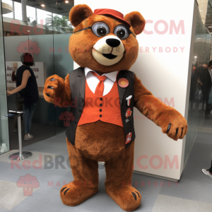 Rust Bear mascot costume character dressed with a Suit and Anklets