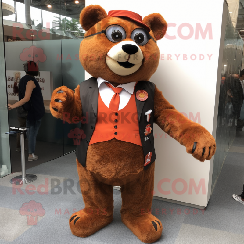 Rust Bear mascot costume character dressed with a Suit and Anklets Rust Bear mascot costume character dressed with a Suit and Anklets