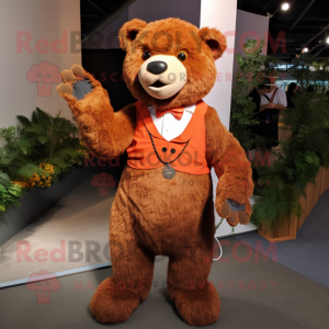 Rust Bear mascot costume character dressed with a Suit and Anklets