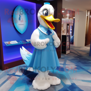 Sky Blue Swans mascot costume character dressed with a A-Line Dress and Lapel pins