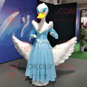 Sky Blue Swans mascot costume character dressed with a A-Line Dress and Lapel pins