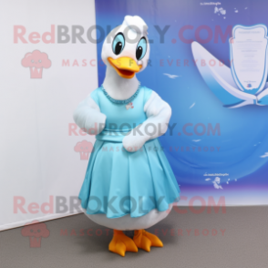 Sky Blue Swans mascot costume character dressed with a A-Line Dress and Lapel pins