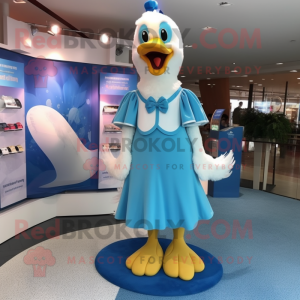 Sky Blue Swans mascot costume character dressed with a A-Line Dress and Lapel pins