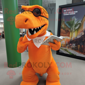 Orange T Rex maskot kostume...