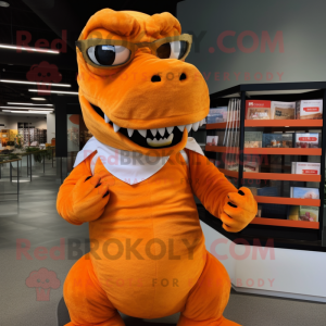 Orange T Rex maskot kostume...