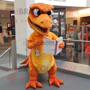 Orange T Rex maskot kostume...