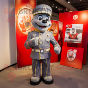 Silver Fire Fighter mascot costume character dressed with a Waistcoat and Lapel pins