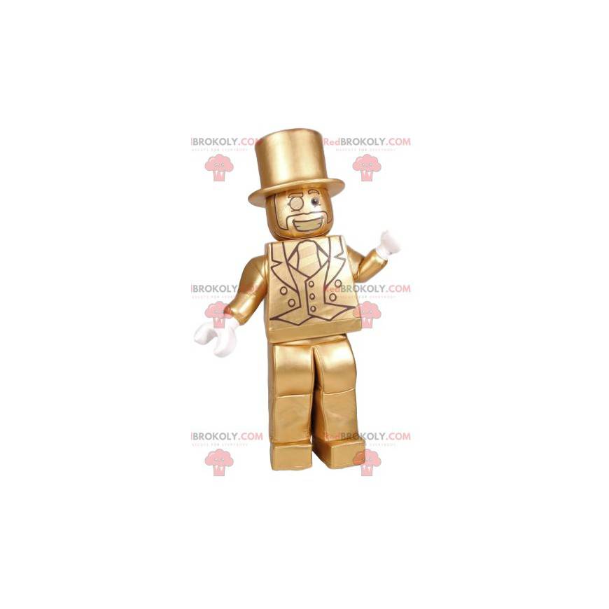 Mascote Playmobil de um homem em uma fantasia dourada -