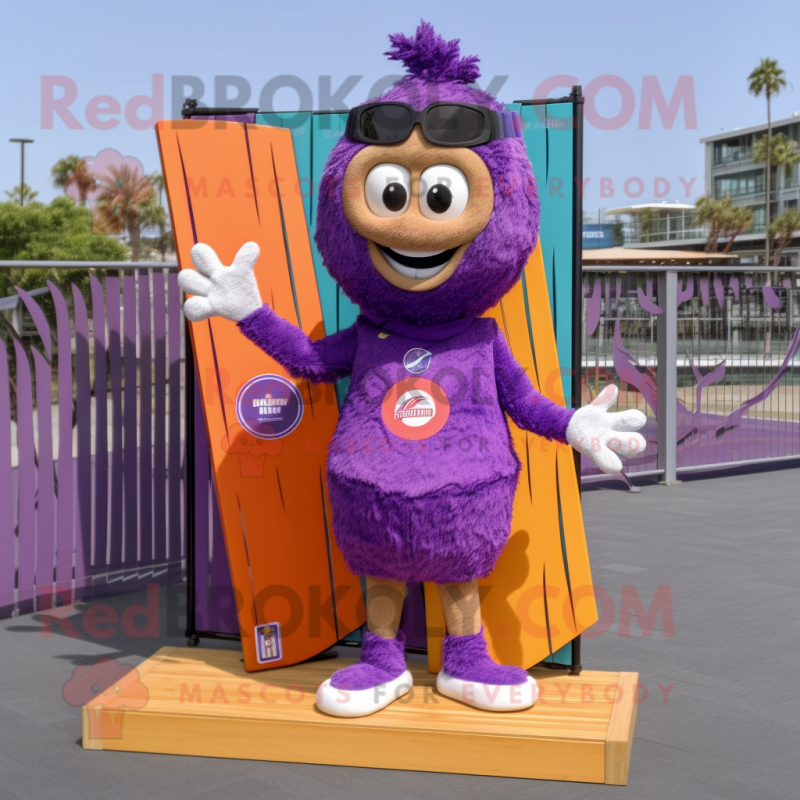 Purple Wrist Watch mascot costume character dressed with a Board Shorts and Hairpins Purple Wrist Watch mascot costume character dressed with a Board Shorts and Hairpins