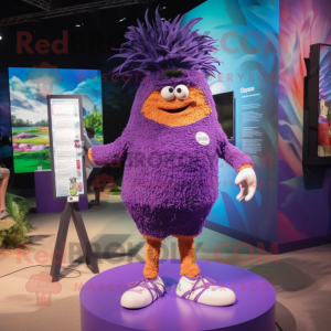 Purple Wrist Watch mascot costume character dressed with a Board Shorts and Hairpins