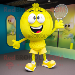 Gul tennisketcher maskot...