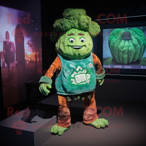 Rust Cabbage mascot costume character dressed with a Graphic Tee and Digital watches