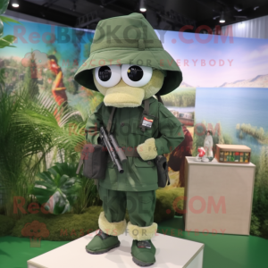 Forest Green Sniper mascot costume character dressed with a Blouse and Keychains