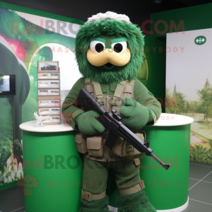 Forest Green Sniper mascot costume character dressed with a Blouse and Keychains