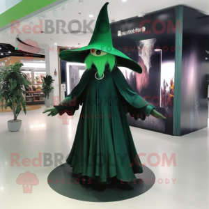 Forest Green Witch'S Hat mascot costume character dressed with a Sheath Dress and Brooches