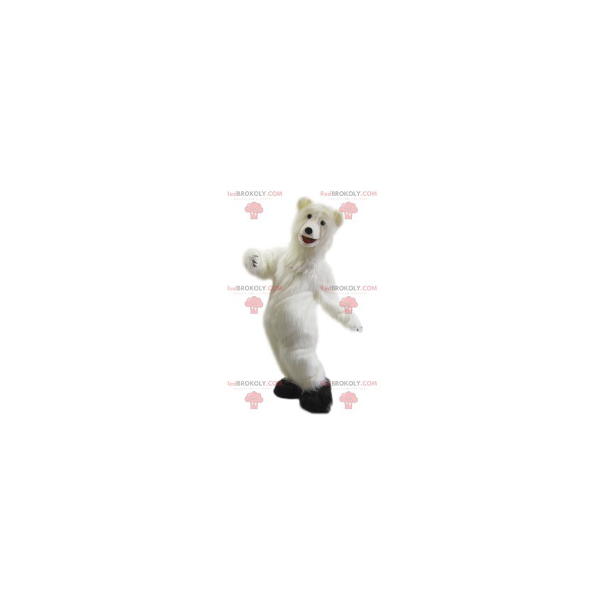 Mascote urso polar muito alegre. Fantasia de urso polar -