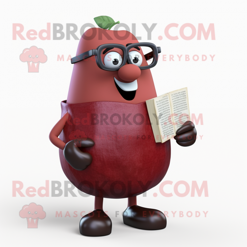 Maroon Potato mascot costume character dressed with a A-Line Dress and Reading glasses Maroon Potato mascot costume character dressed with a A-Line Dress and Reading glasses