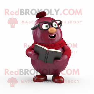 Maroon Potato mascot costume character dressed with a A-Line Dress and Reading glasses