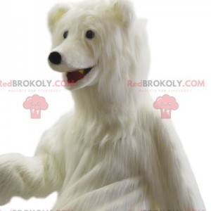 Mascotte dell'orso polare molto allegra. Costume da orso polare