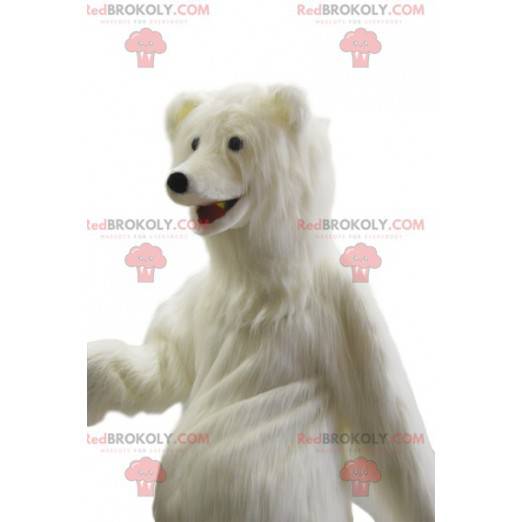 Mascote urso polar muito alegre. Fantasia de urso polar -