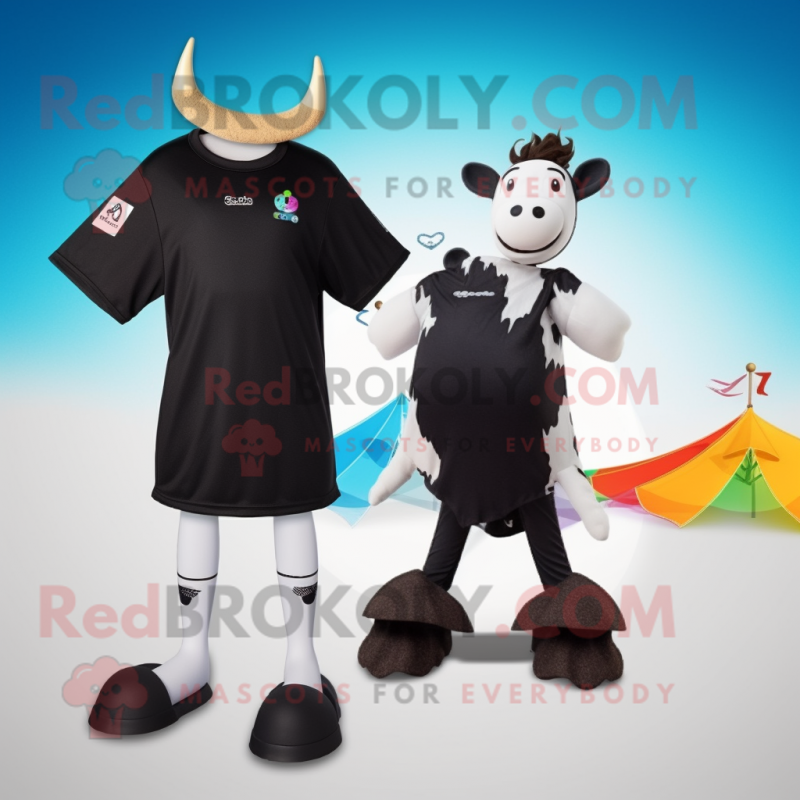 Black Jersey Cow mascot costume character dressed with a One-Piece Swimsuit and Anklets