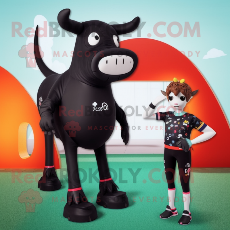Black Jersey Cow mascot costume character dressed with a One-Piece Swimsuit and Anklets Black Jersey Cow mascot costume character dressed with a One-Piece Swimsuit and Anklets