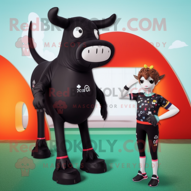 Black Jersey Cow mascot costume character dressed with a One-Piece Swimsuit and Anklets