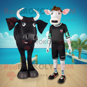 Black Jersey Cow mascot costume character dressed with a One-Piece Swimsuit and Anklets
