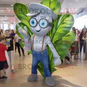 Silver Beanstalk mascot costume character dressed with a Denim Shorts and Eyeglasses