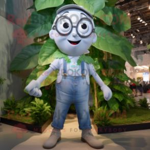 Silver Beanstalk mascot costume character dressed with a Denim Shorts and Eyeglasses