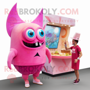 Pink Tacos mascot costume character dressed with a Playsuit and Watches